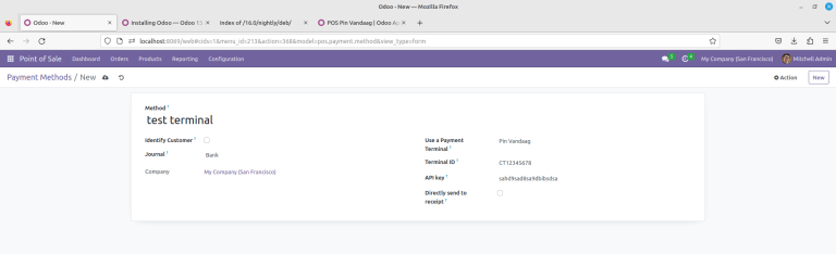 Odoo-configuratie van een Pin Vandaag-betaalmethode met Terminal ID en API key
